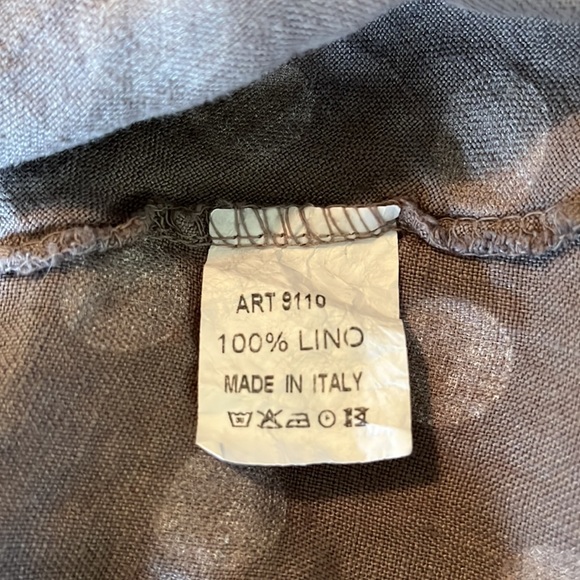 ITALY 100% Linen Trapeeze Blouse Polka Dots Gray & White - Picture 10 of 13